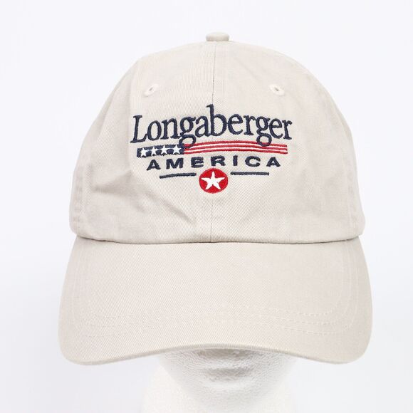 Longaberger America Embroidered Logo Packable Strapback Ball Cap Hat Beige - Picture 2 of 9